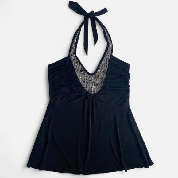 A. Byer Tops - Y2K black beaded halter top